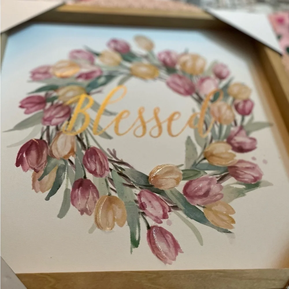 Blessed sign canvas with wood frame boxed Never used .